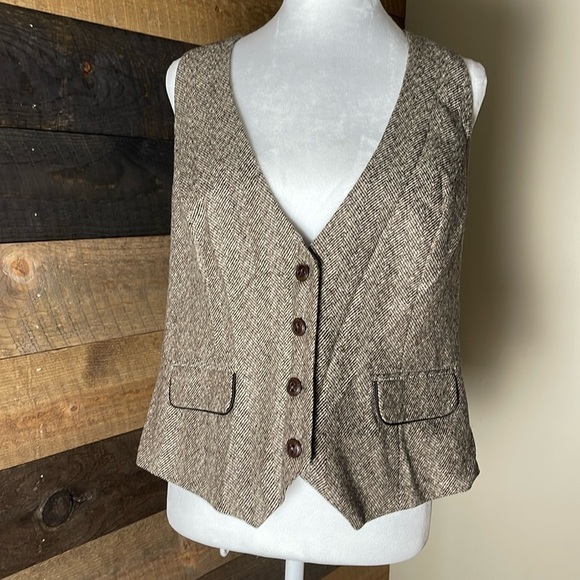 Maurice’s Wool Blend Herringbone Tweed Brown Vest Size XL - Picture 1 of 7